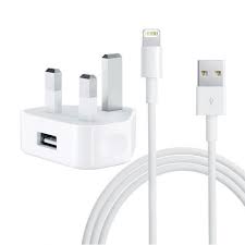 Iphone Usb 5w Power Adaptor Uk Pin With Lightning To Usb Cable