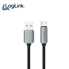 Logilink Usb To Micro Nylon Fast Charging Data Cable With Light 1m (1 Year Warranty) Black