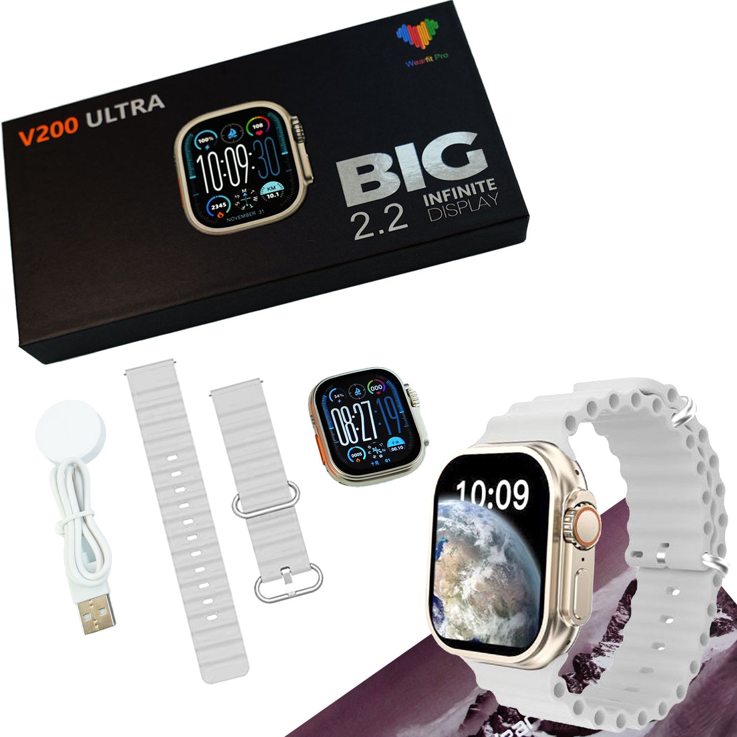 V200 New Fashion Ultra 2.2  Waterproof Smart Watch Grey