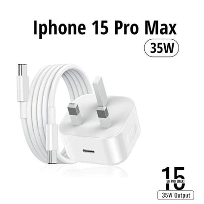 Iphone 15 Pro Max 3 Pin (Uk Pin) 35w Usb-C Power Adapter With Usb-C To C Cable