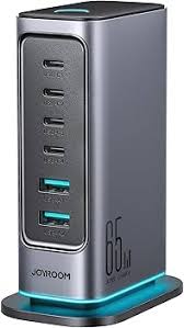 Joyroom Tcm02 65w 6 Port Eu Plug Usb Desktop Charger Gan Fast Charging Station Hub