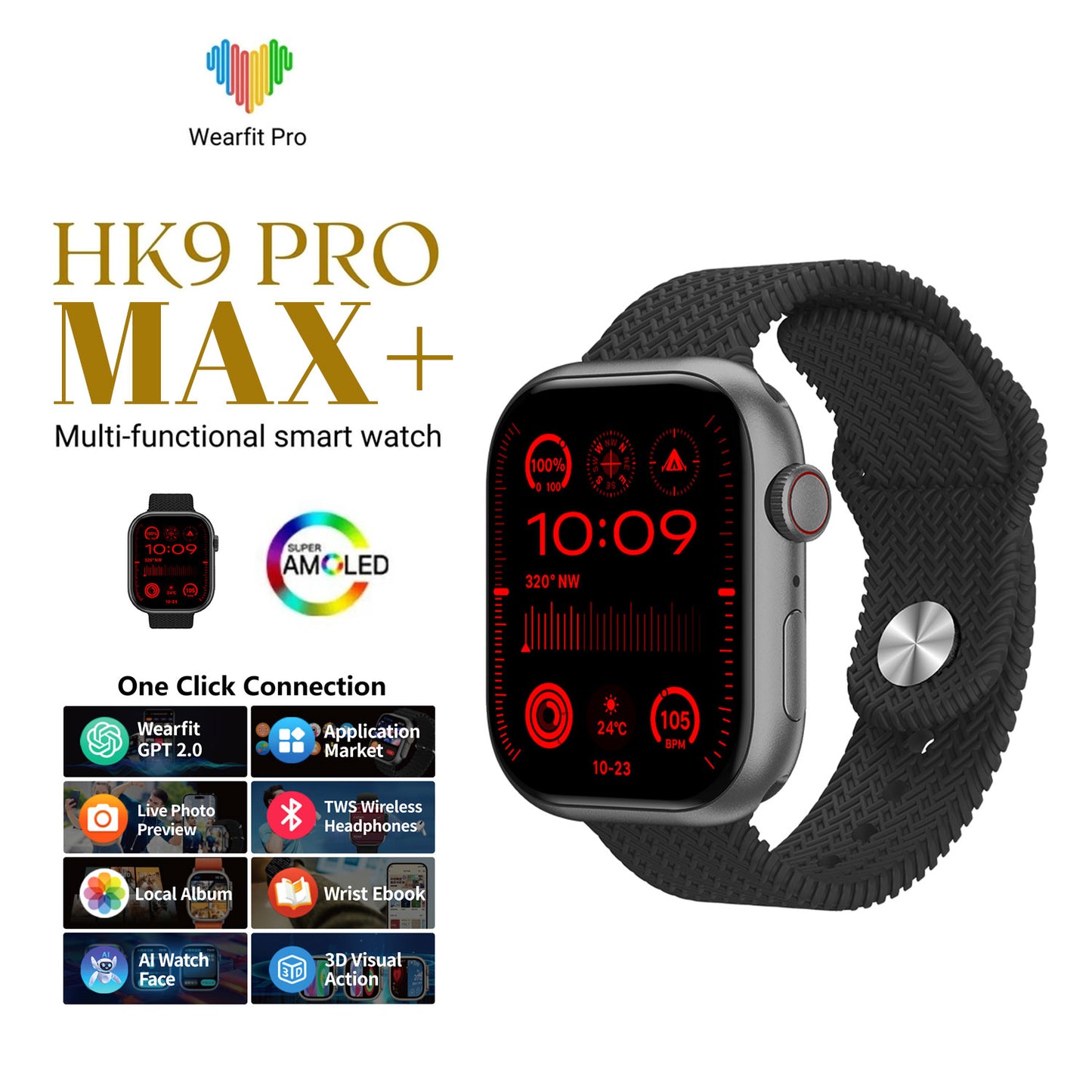 Hk9 Pro Max+ Smartwatch 2.02 Amoled Screen