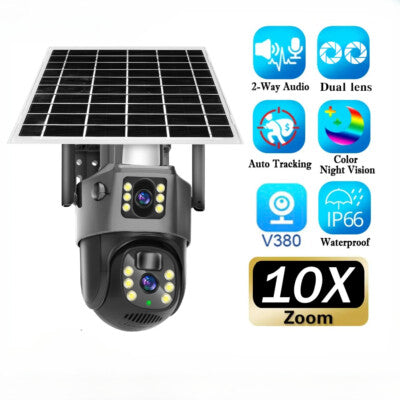 Solar Outdoor Security Camera – 8MP Dual Lens V380 Pro App