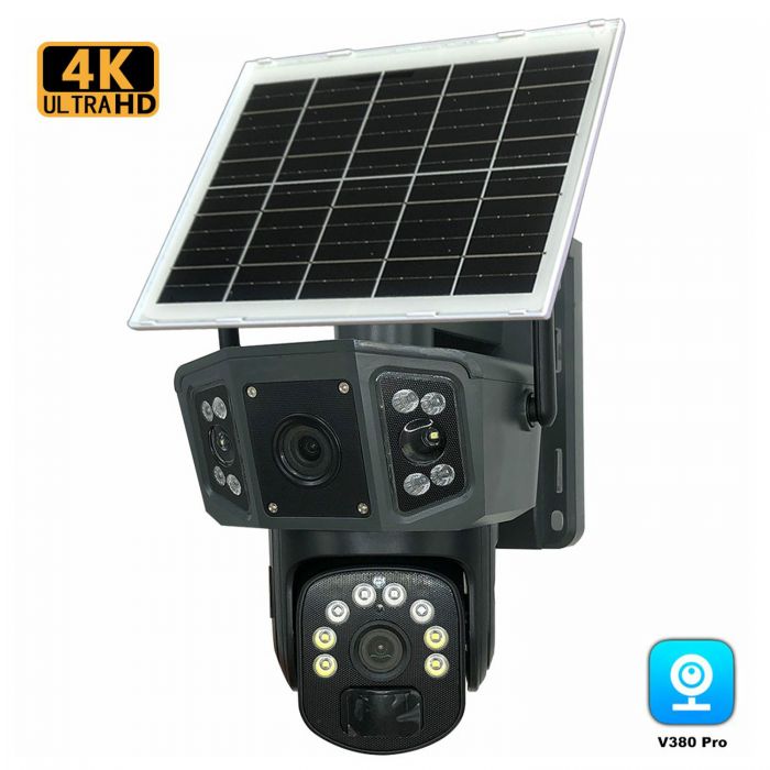 Solar Outdoor Security Camera – 8MP Dual Lens V380 Pro App