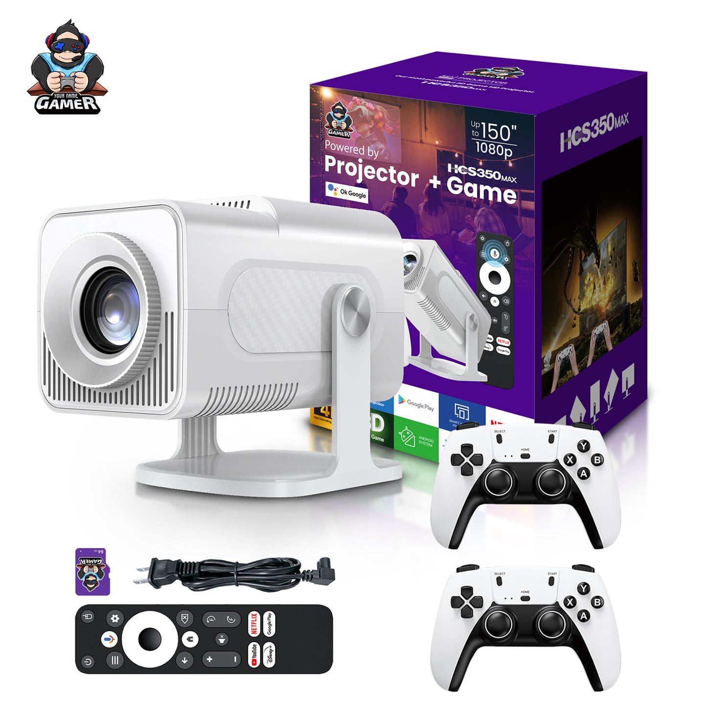 Hcs350 Max 1gb+8gb Wireless Smart Projector With Wireless Gamepad